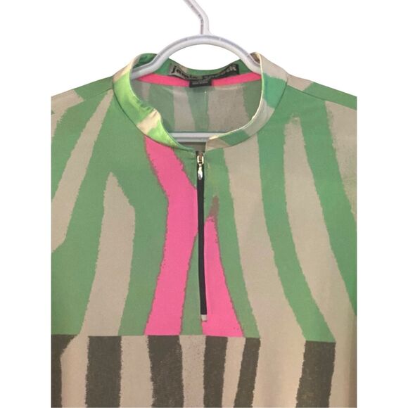 Jamie Sadock XL Sleeveless Golf Polo Top Women Zebra Print Green Pink Stretch Sp - Picture 3 of 6